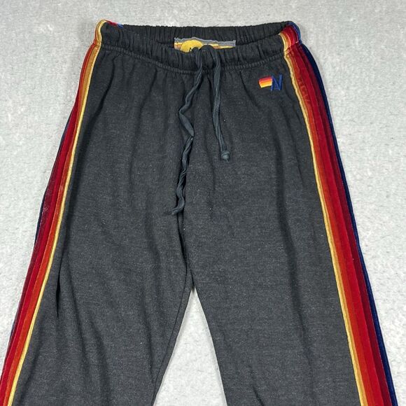 Aviator Nation Sweatpants Joggers 5 Stripe Rainbow Velvet Logo Women’s Small - Picture 2 of 13